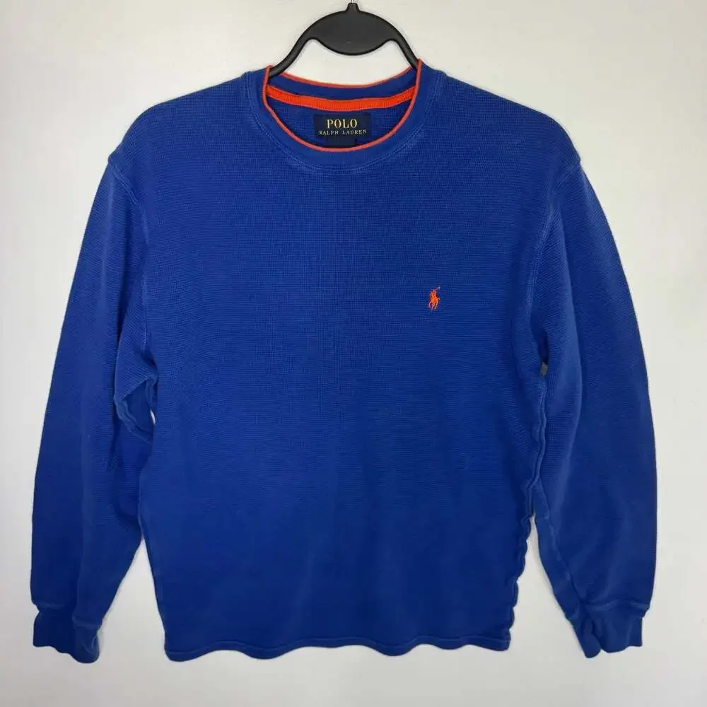 Polo Ralph Lauren Blue Waffle Knit Thermal Long Sleeve Crewneck Shirt Medium